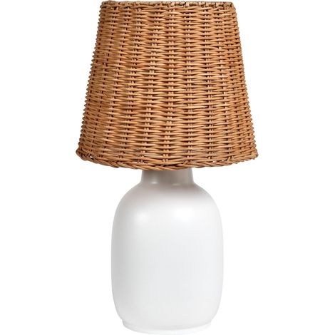 Lampe à Poser en Céramique avec Abat-Jour en Rotin Accessoire Salon Chambre Bureau Blanc Bartang