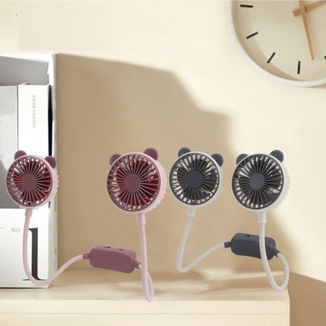 Ventilateur de cou portable à double tête, flexible, rechargeable par USB, mains libres, mini ventilateur suspendu pour le bureau et les voyages, rouge roux (1/5)
