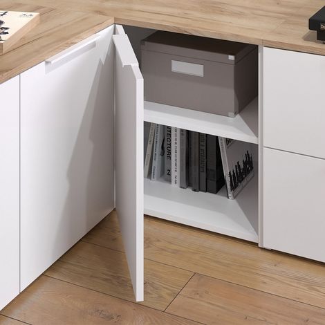 Cómoda esquinera Wido, Blanco/Sonoma, 80 x 50 cm con puerta, Vicco
