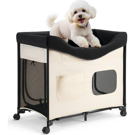 Avec roues et pochettes, transport et rangement simplifiés, lit de camp pour animaux pour maison ou voyage (1/5)