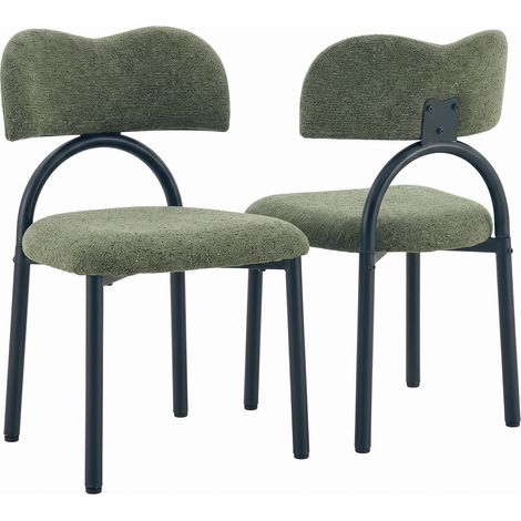 FurnitureR Lot de 2 chaises de salle à manger vertes en tissu avec structure métal noir (1/5)