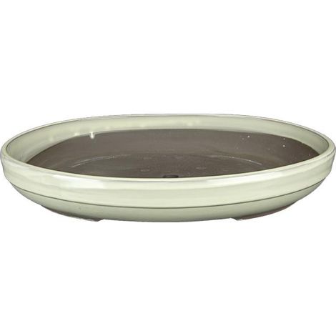 Vaso per bonsai Giapponese Morrisan ovale in gres smaltato bianco 38,5x29,5x5 cm - B00-16b (1/4)