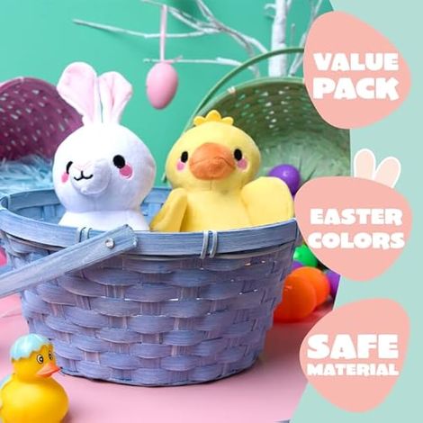 Lot de 3 paniers ronds en bambou tressé avec poignée pliable, parfaits pour la chasse aux œufs de Pâques, les friandises des enfants et les pique-niques. (1/4)