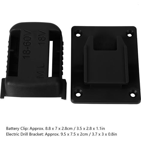 Support de montage noir pour fixer les batteries DeWalt 20V et les batteries Miwitch 18V, ainsi que les outils électriques. (1/4)