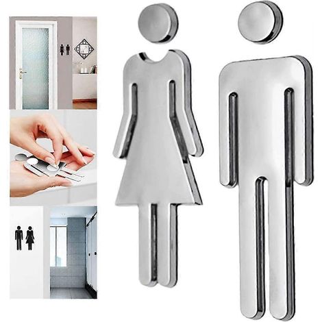 Lot de 2 paires de plaques de porte WC 12x4cm, autocollants pour toilettes hommes et femmes, signalétique adhésive