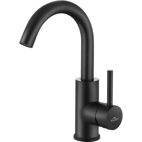 Auralum Wasserhahn 360° Drehbar Bad Armatur Waschbecken Mischbatterie Waschtischarmatur Einhandmischer Badarmatur fürs Badezimmer, Schwarz