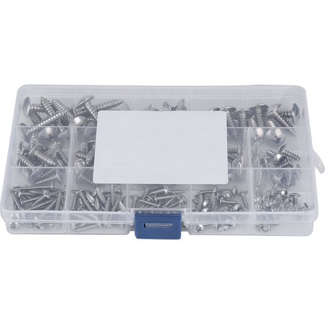 Assortiment de 180 vis autotaraudeuses à tête plate en acier inoxydable M3, M4, M5 et M6 pour usages multiples (1/5)
