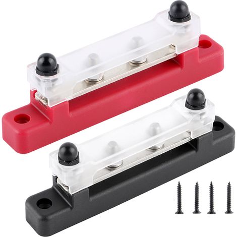 Bus Bar - M6 x 4 - Base En Nylon - Couvercle En Polycarbonate - Rouge Et Noir - Pour Distribution Électrique Auto Bateau Marine - 2 Pièces (1/5)