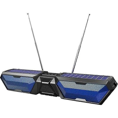 Enceinte Bluetooth solaire sans fil stéréo double antenne pour extérieur avec chargeur de téléphone, lecteur de cartes TF, radio FM et support pour téléphone bleu JN (1/5)