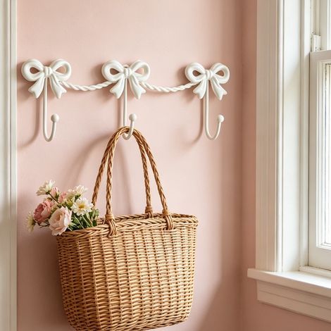 Crochet Mural Décoratif Nœud Papillon 3 Branches - Porte-Manteau et Porte-Clés en Métal Doré pour Chambre d'Adolescente, Design Élégant Blanc-lsw (1/5)