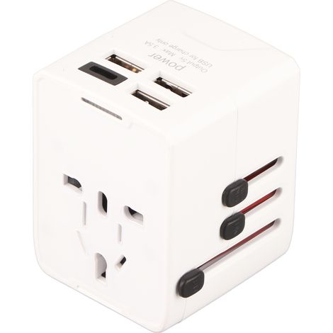 Adaptateur de voyage universel, convertisseur de puissance international, multiprises 110-250 V, 3 ports USB et USB-C, blanc