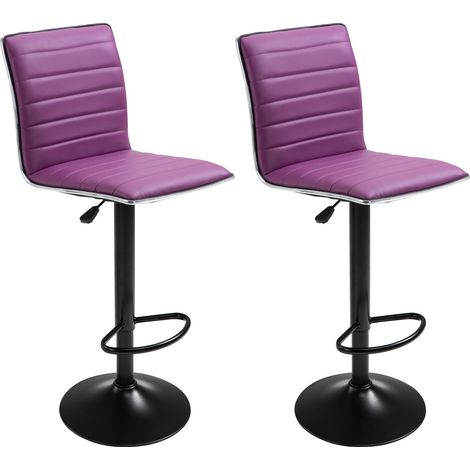 Juego de 2 taburetes de bar NEW YORK VIOLETAS - Carga m�xima: 120 kg - PU sint�tico - Base de metal - Altura ajustable 100-120 cm (1/3)