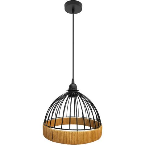 Gastón Pendelleuchte Schwarz/Naturmetall und Rattan 1xE27 (2772xØ25x25cm)