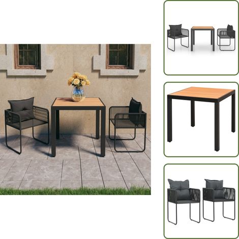 The Living Store Ensemble à manger de jardin 3pcs PVC résine tressée noir marron - Chaise de jardin (1/5)