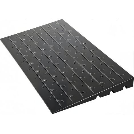 Rampe de seuil en caoutchouc antidérapante pour fauteuil roulant - Hauteur 10 cm (4") - Facturer 1130 kg - Accès porte/escaliers - Protège-câbles 3 canaux (24x4 + 2x4) (1/5)