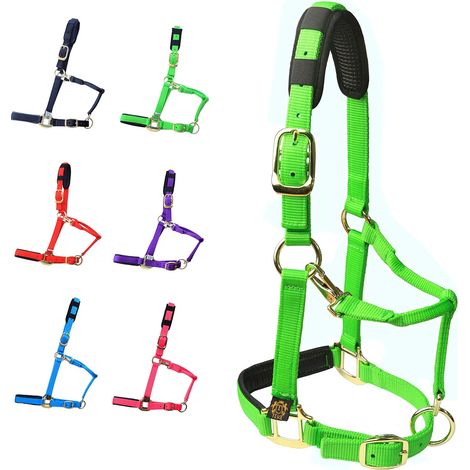 Licol de Cheval réglable en Nylon Souple et résistant, rembourré avec néoprène gaufré résistant à l'abrasion au Niveau de la Couronne et du Nez (1/5)