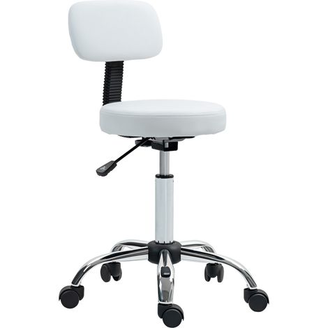 Taburete Giratorio Respaldo Ruedas Altura Regulable Salón Belleza Estudio Tatuajes Blanco