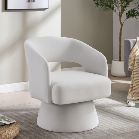 Sillón giratorio 360° 68x66x75 cm de terciopelo beige, ahorro de espacio para salón FloraGrace (1/5)