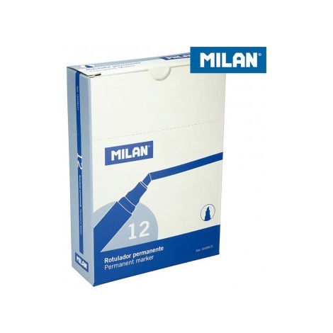 Caja 12 rotuladores permanentes, punta biselada, azul  Milan
