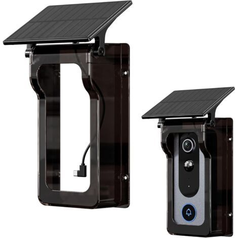 Housse de Protection pour Sonnette Vidéo Intelligente avec Panneau Solaire \u2013 Résistante aux Intempéries, Compatible avec la Plupart des Sonnettes Intelligentes, Alimentation Solaire et Port USB-C (1/5)