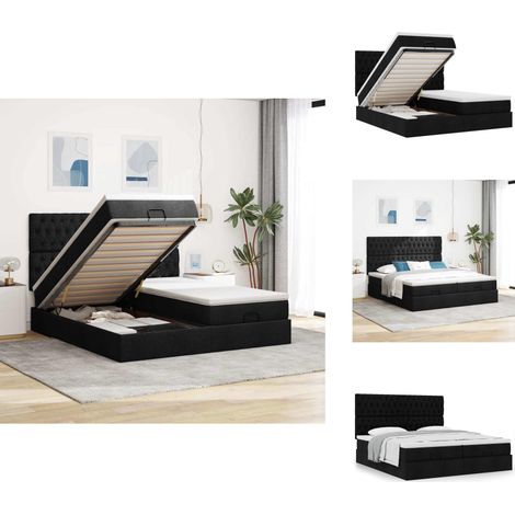 Ottoman-Bett mit Matratzen Schwarz 160x200 cm Stoff - Ottoman-Bett - Ottoman-Betten - Bettrahmen - Bettgestell (1/5)