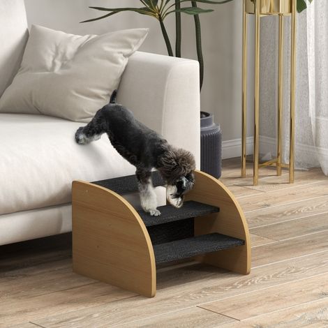 Escalera para mascotas de 3 peldaños, 38,5 x 38,5 x 30 cm, roble y negro OKMYHOME (1/5)