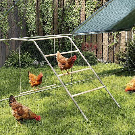 Structure de jeu en bois pour poules, aire de jeux avec perchoirs et balançoire réglable, 82 x 150 x 110 cm, argentée (1/5)