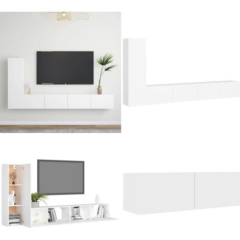 Set de muebles de salón TV 3 piezas madera de ingeniería blanco - Muebles de TV - Armarios de TV