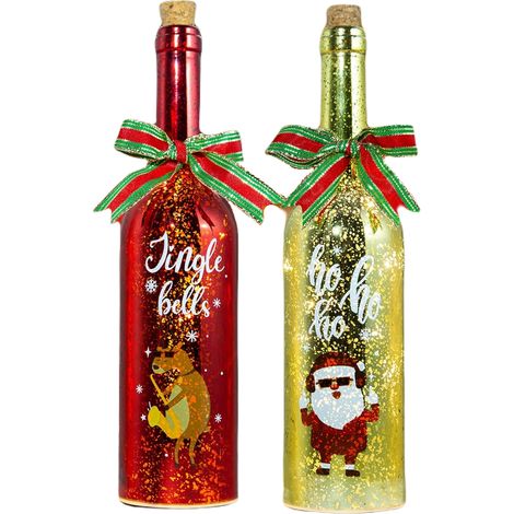 2x DECORAZIONI PER BOTTIGLIE A LED NATALIZIE ROSSE E ORO COME REGALO (1/5)