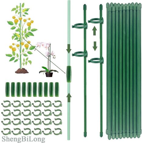 Supports pour plantes, 20 supports pour plantes d'intérieur, 20 clips pour tiges de plantes, 10 tubes d'extension, attaches pour plantes, supports pour orchidées, ancrages de croissance pour plan (1/5)