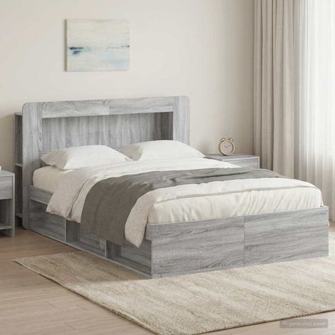Cadre de lit avec rangement 140 x 190 cm en bois d'ingénierie Sonoma gris - PANGIVO (1/5)