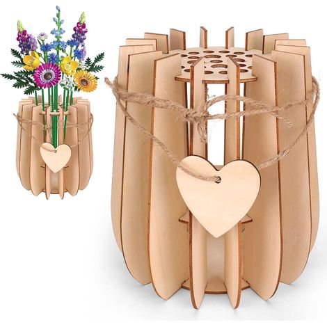 1 Poteau en bois,Vase pour fleurs,Design puzzle,Sans outils,Bureau et maison (1/5)