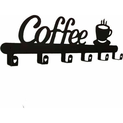 Lot de 2 porte-tasses muraux flottants avec 6 crochets pour tasses, accessoires de bar à café de style campagnard, décoration de cuisine (1/4)