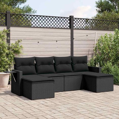 Salon de jardin 6 pièces en résine tressée noire avec rangement et coussins, 48.8kg - PANGIVO (1/3)