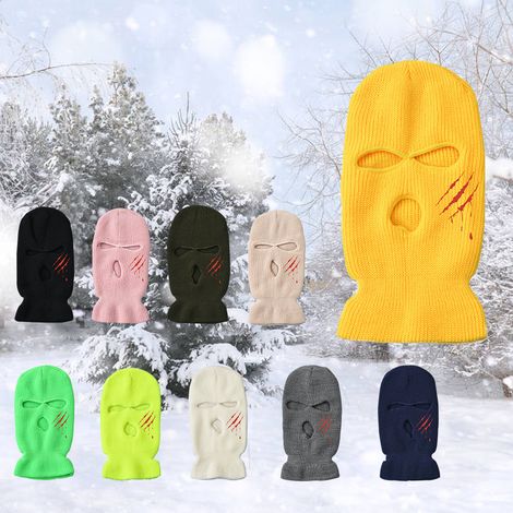Cagoule 3 trous tricotée, protection faciale contre le froid, coupe-vent et respirante pour le ski, le cyclisme et la course à pied (hommes et femmes). (1/3)