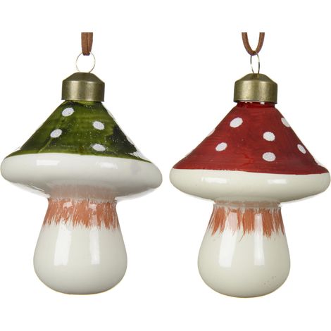 Decoris Weihnachtsanhänger Pilz aus Glas 7 x 9 cm bunt 2-fach sortiert