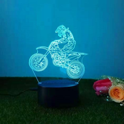 Motocross 3D-Illusions-Nachtlicht, LED-Tischlampe, Touch- und Fernbedienung, 16 Farben, Weihnachts- oder Geburtstagsgeschenk für Jungen, Kinder, Freunde und Familie (1/3)