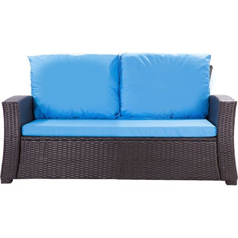 Setgarden – Coussins d'extérieur bleu 112x50x7 cm – Résine tressée – Lot de 2 coussins pour canapé de jardin – Confort optimal et entretien facile (1/4)
