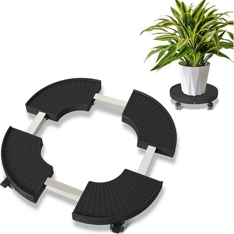 Wolketon Supporto per Piante Rotondo Ø38-54 cm Regolabile, Nero, Carrello con Ruote 360°, Capacità 200 kg (1/5)