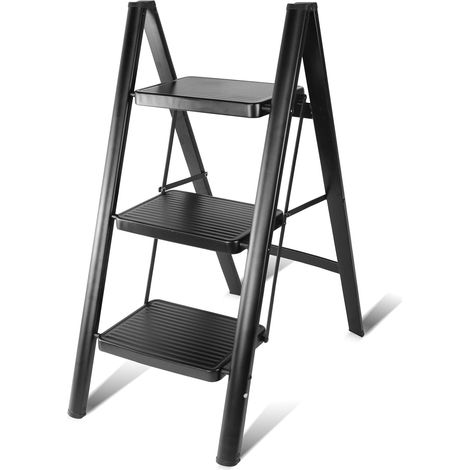 Escabeau 3 Marches Pliable, Grandes Marches, Petite Échelle Domestique pour Cuisine 3 Marches, Facile à Utiliser, Capacité Charge 150kg (1/5)