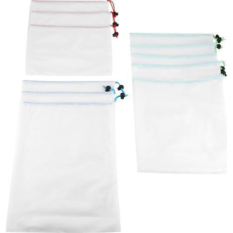 11Pcs Sacs Filet Réutilisables à Cordon pour Fruits Légumes Rangement Jouets Sac Shopping (1/5)