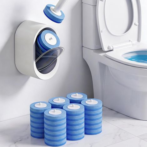 Brosse de toilette jetable, avec 36 recharges de brosse de toilette jetables avec détergent, long manche et base de rangement, brosse WC jetable pour une utilisation sur les toilettes, baignoires (1/5)