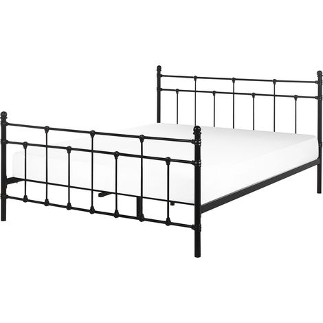 Cama de metal negra 160 x 200 cm con cabecero decorativo diseño moderno Lynx