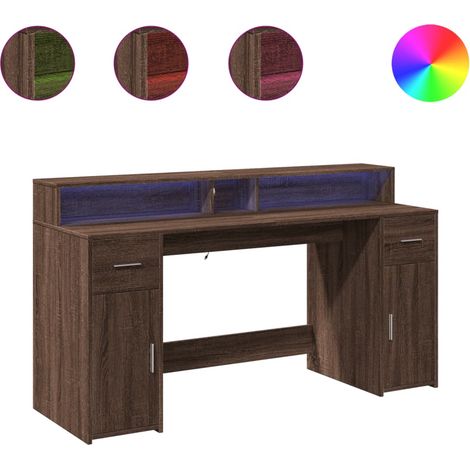 Maison Exclusive - Scrivania con Luci LED Marrone Rovere 160x55x91 cm Multistrato