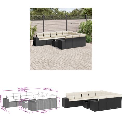 11-tlg. Garten-Sofagarnitur mit Kissen Schwarz Poly Rattan - Gartenmöbel Set - PE-Rattan Möbel - Outdoor Lounge - Esstisch - Sofasatz - Home & Living (1/3)