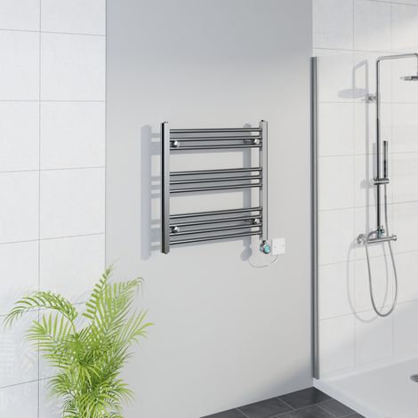 WiFi Thermostatic Straight Towel Rail Timer Chrome 600x600mm