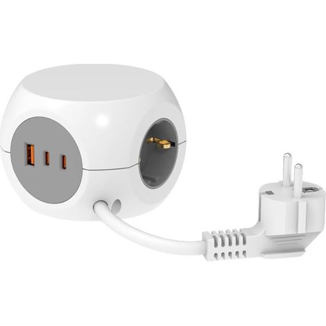 Base múltiple combiball con 3 tomas schuko 16 a + 1 usb a + 2 usb c, 30 w, blanca