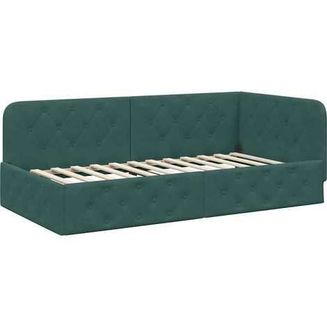 Corner Bed Frame Dark Green 90 x 190 cm Velvet vidaXL