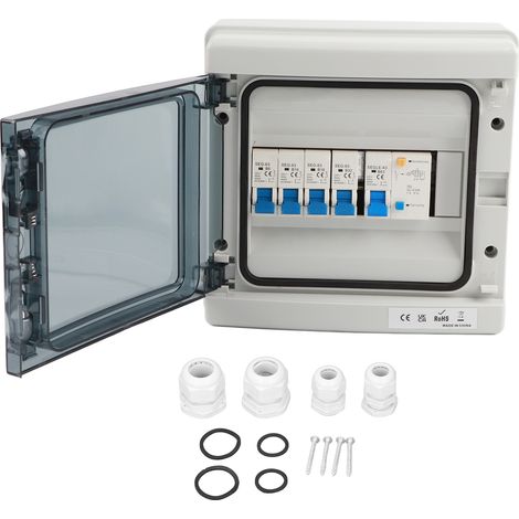 Coffret étanche de distribution 230V pour caravanes avec 4 disjoncteurs MCB européens, résistant aux intempéries et à l'eau. (1/5)