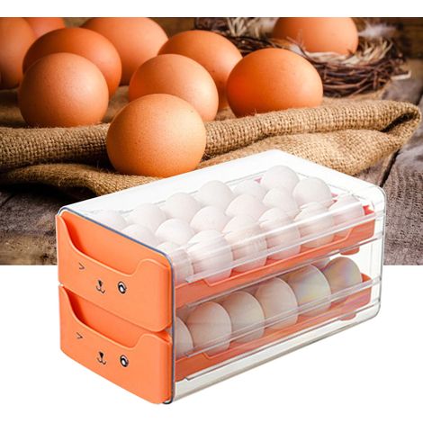 Tiroir à œufs double compartiment transparent allongé avec compartiments indépendants, boîte de rangement pour œufs pour réfrigérateur, orange (1/5)